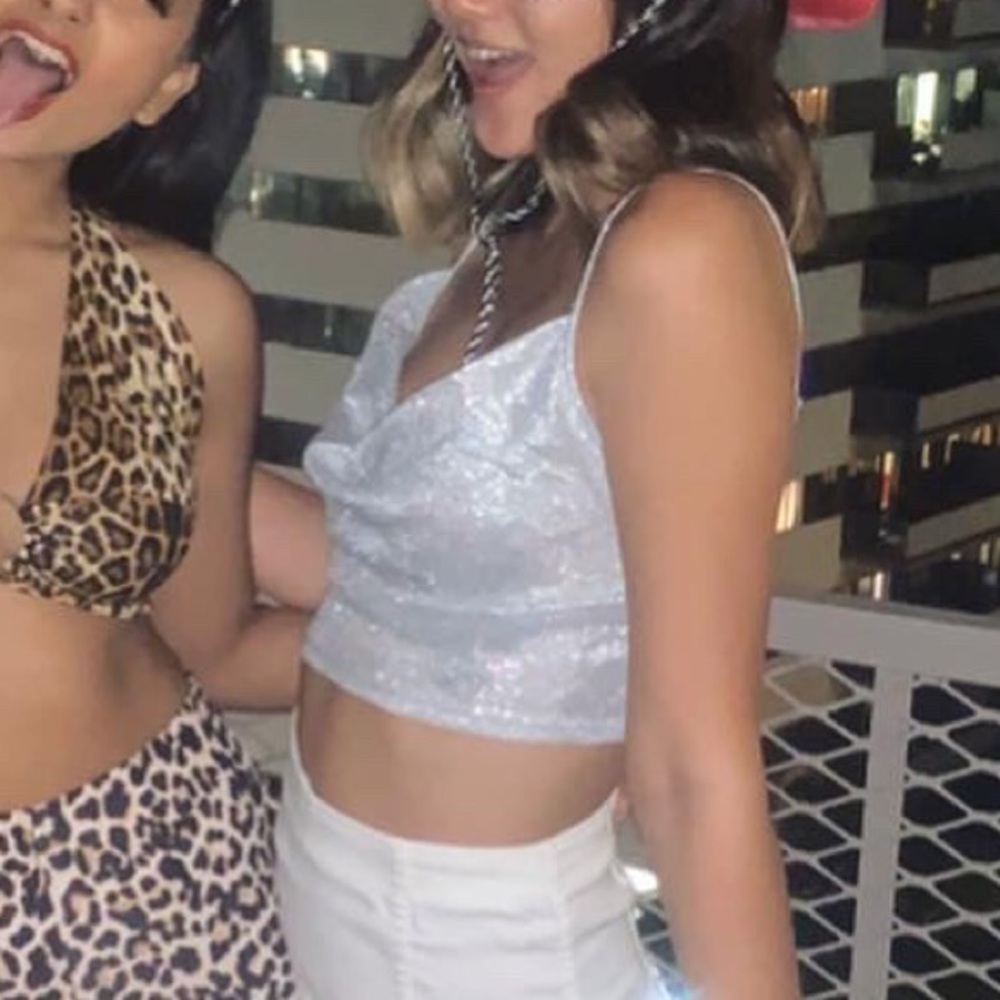 sparkly shimmery cowl neck crop top